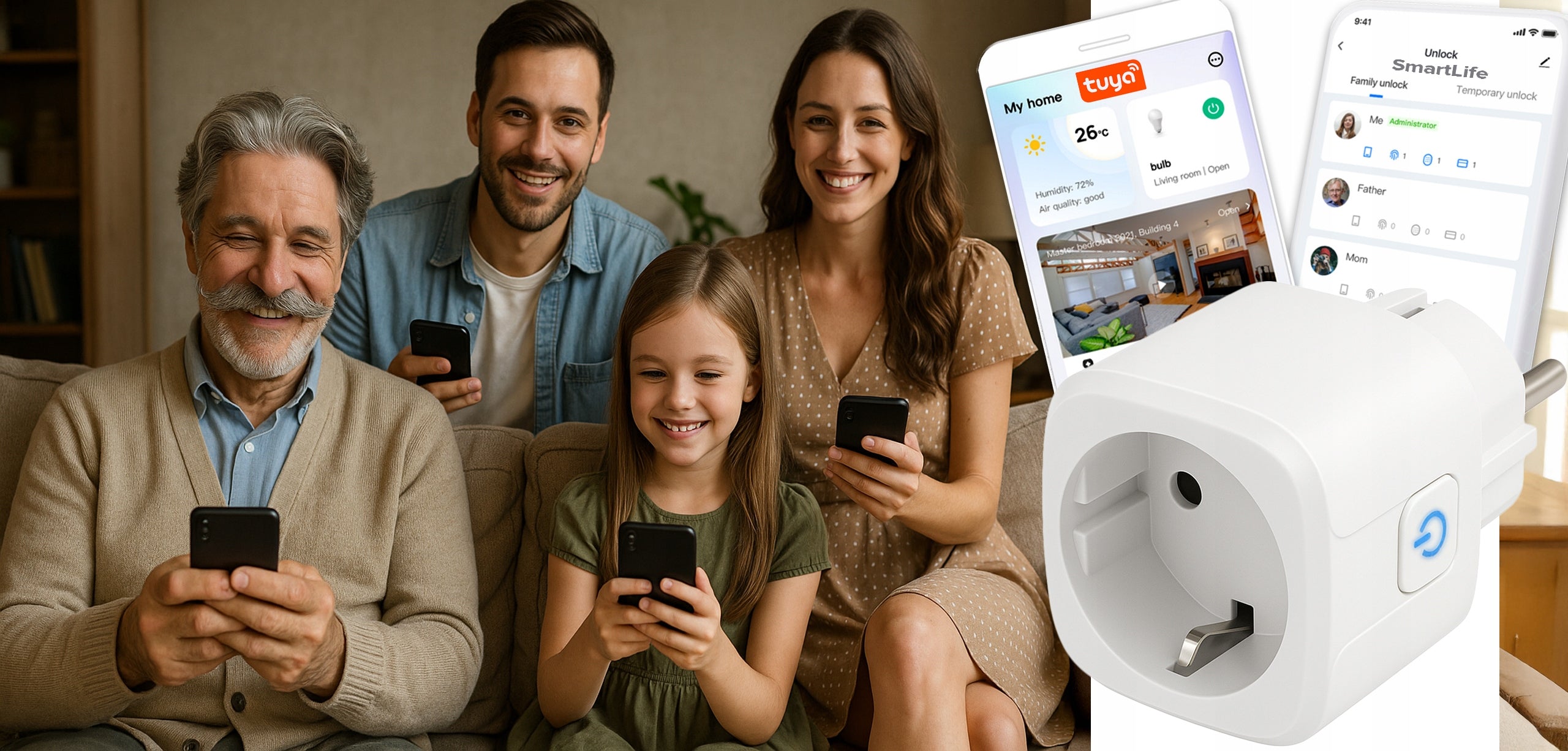 Smart WiFi Контакт Tuya 16A 3600W Ватметър Таймер Alexa