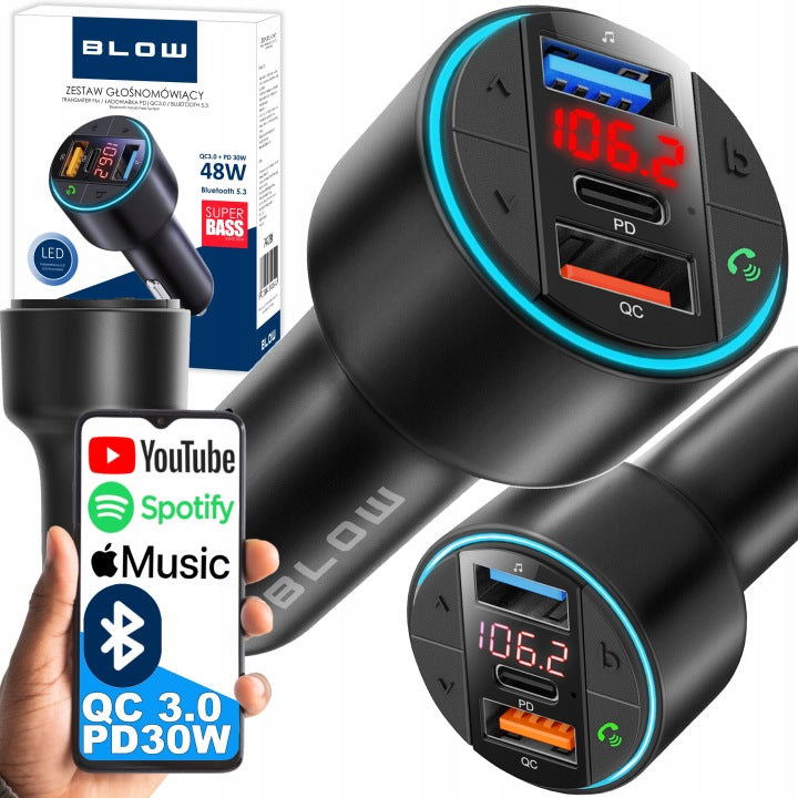 FM Трансмитер Bluetooth 5.3 QC 3.0 + PD 30W USB-C | Hands Free | MP3 | Bass